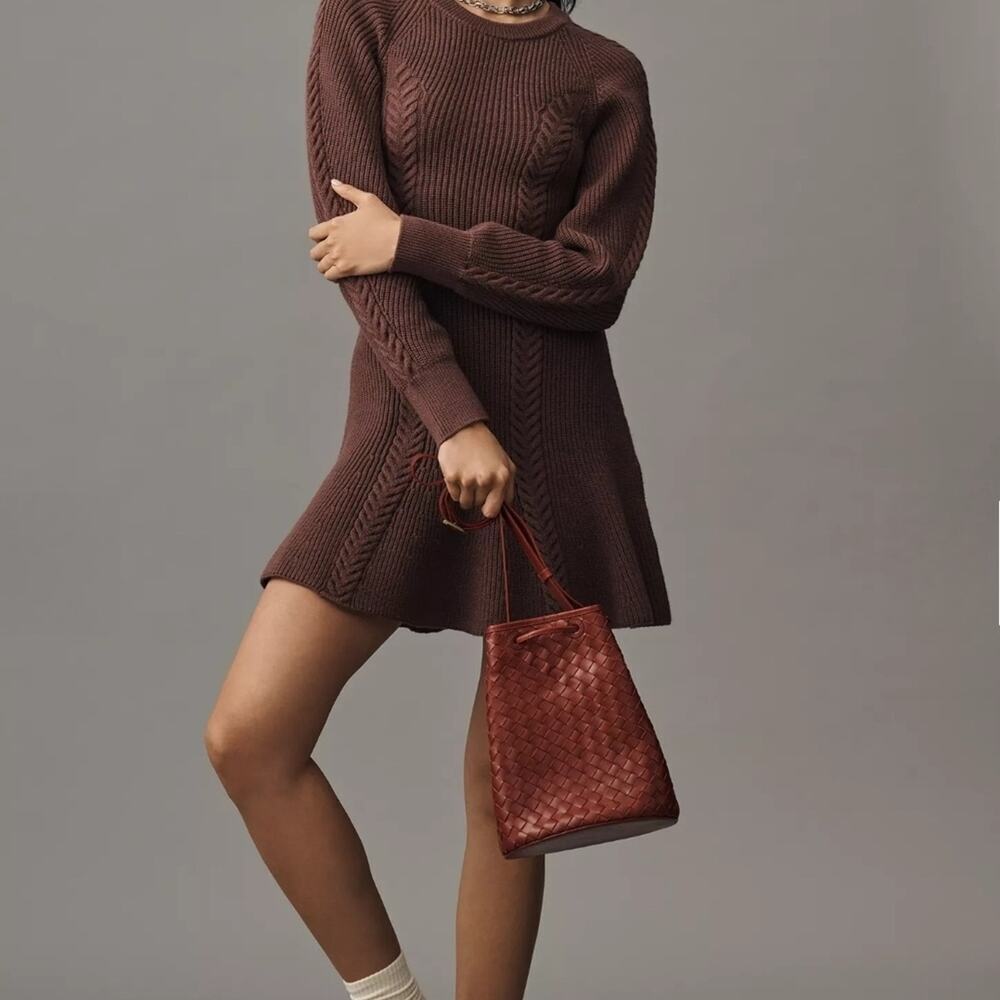 NWT Anthropologie Brown Knit Sweater Dress Retails $188